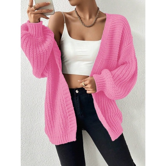 ribbed knit sweater Open Front oversized Cardigan - Picture 5 of 11